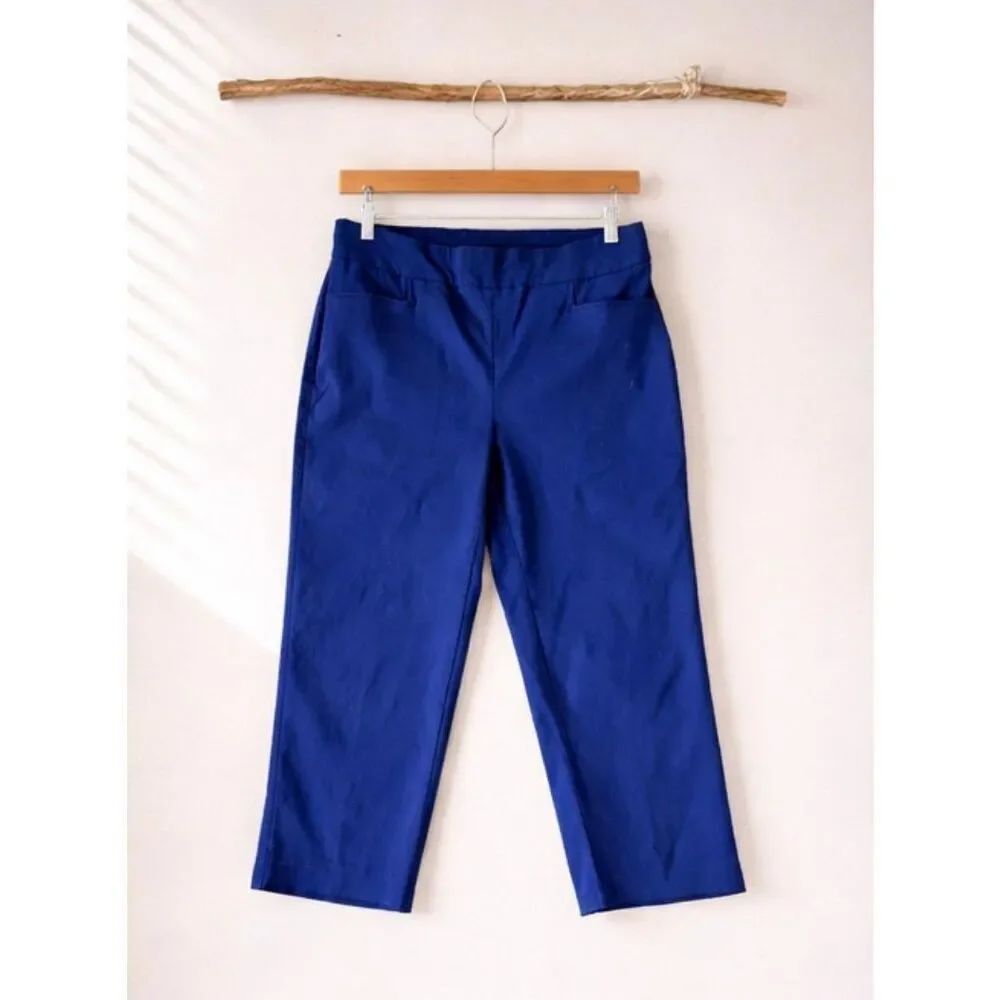 Chicos blue pull on flat front capri pant size 0/small